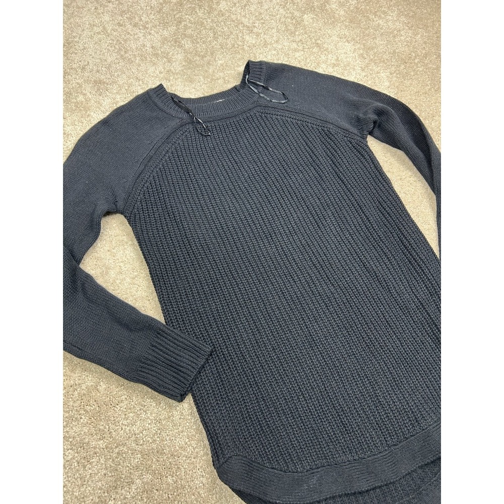 RD Style Women's Black XS Cotton Rib Knit Raglan Sleeve High-Low Sweater